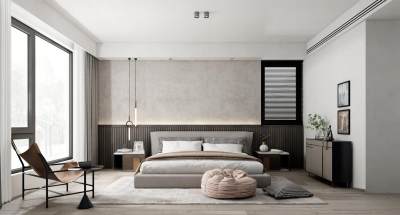 现代卧室 双人床 床头柜组合 单人沙发 装饰画 斗柜